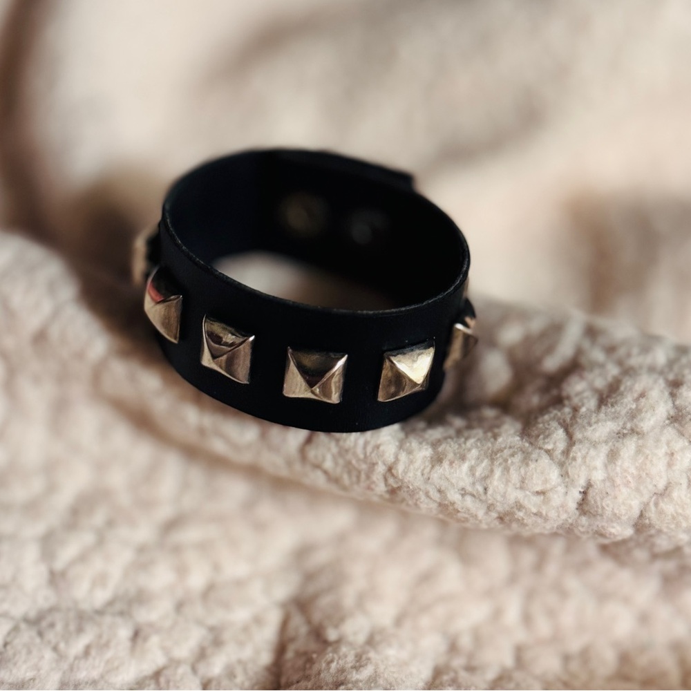 Black Faux Leather Vegan Punk Rock Studded Bracelet